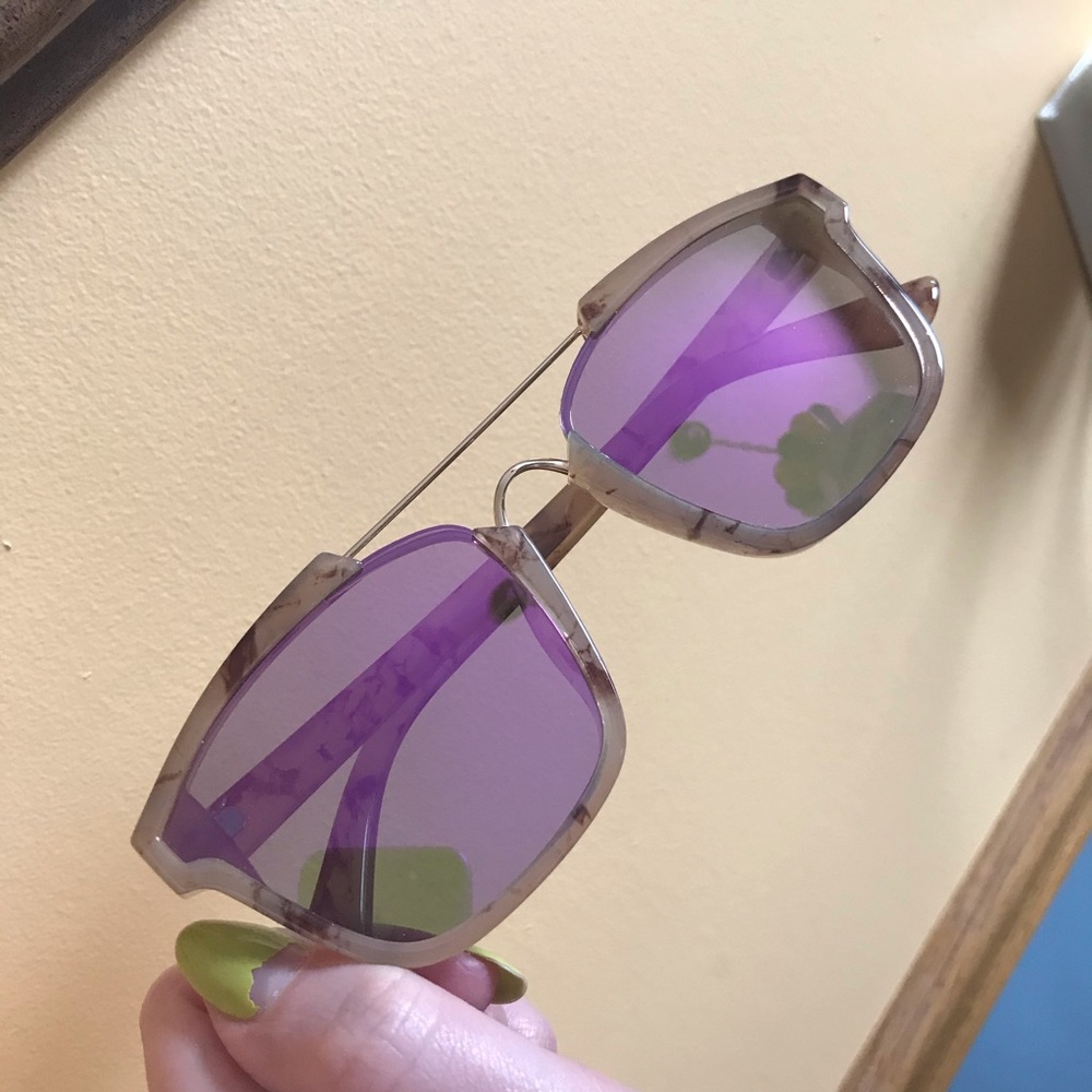 Brown Marble Aviator Purple Reflective Sunglasses